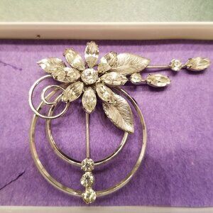 Vintage KREMENTZ Silvertone Rhinestone Brooch Pin